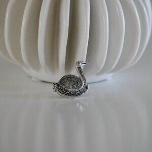 Vintage Sterling Silver Marcasite Swan Brooch - Art Deco Revival Style Pin